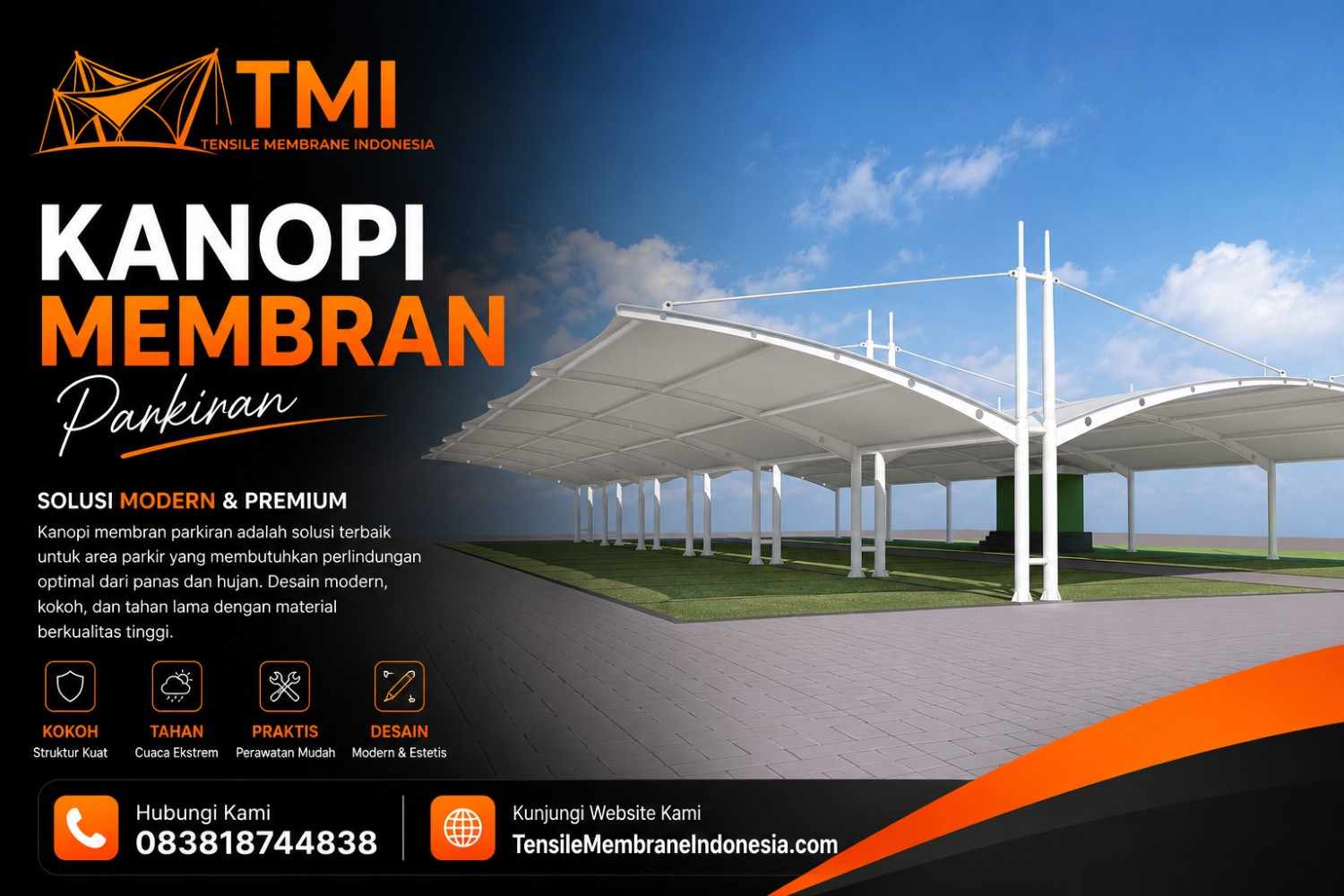 Kanopi membran parkiran karya Tensile Membrane Indonesia