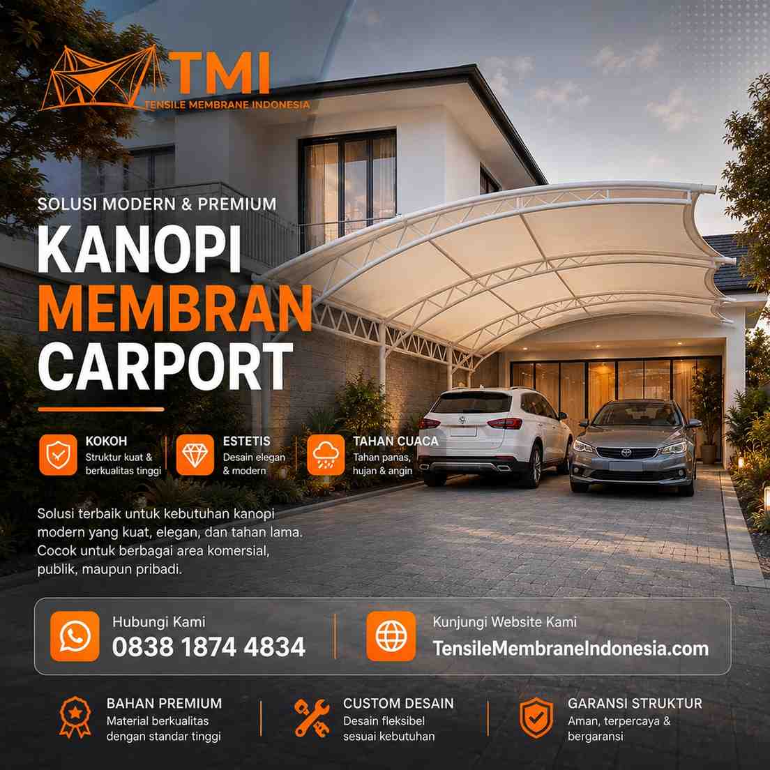 Kanopi membran carport rumah karya Tensile Membrane Indonesia