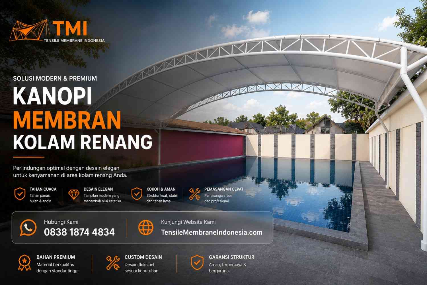 Kanopi membran kolam renang karya Tensile Membrane Indonesia