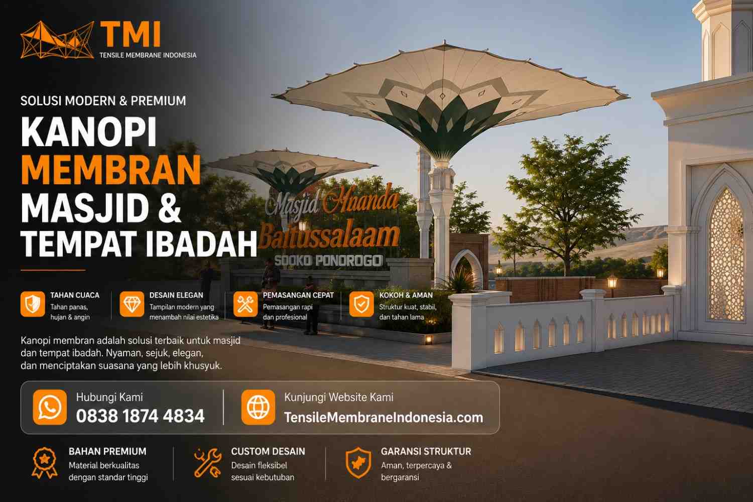 Kanopi membran masjid dan tempat ibadah karya Tensile Membrane Indonesia