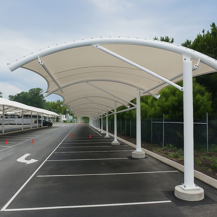 Kanopi membran parkiran ukuran 40 x 4 meter karya Tensile Membrane Indonesia di Bandung